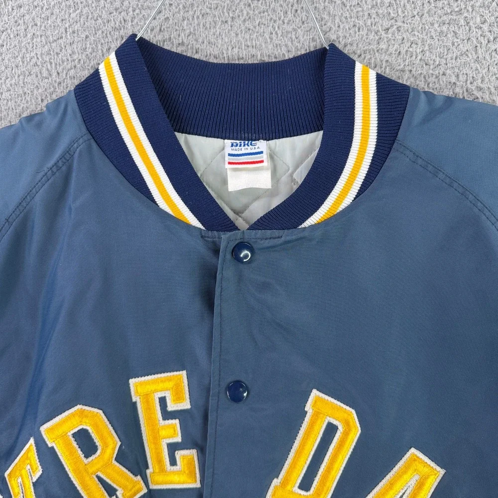 Vintage Notre Dame Fighting Irish Bomber Jacket Mens XL Made‎ in USA Satin Bike